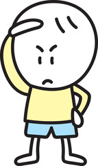 額に手をあてて敬礼する子どものイラスト