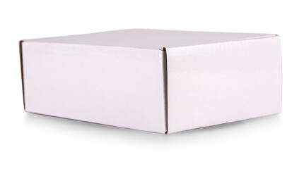 White cardboard postal, mailing box mockup isolated on white background