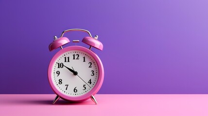 Urgency and Action: White Bell Alarm Clock and Five O'Clock Showing on Vibrant Blue and Green Background