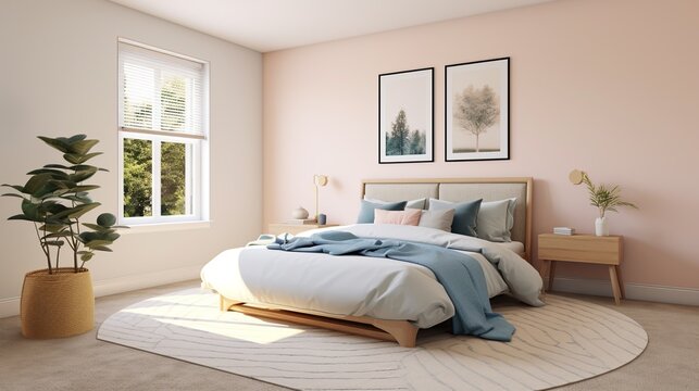 Interior of stylish room with big bed Created with generative Ai	
