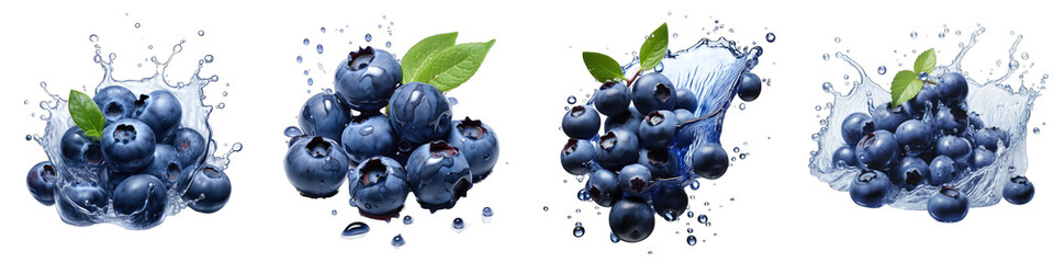 Falling blueberries  Hyperrealistic Highly Detailed Isolated On Transparent Background Png File - obrazy, fototapety, plakaty