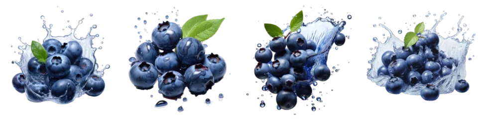 Keuken spatwand met foto Falling blueberries  Hyperrealistic Highly Detailed Isolated On Transparent Background Png File © Wander Taste