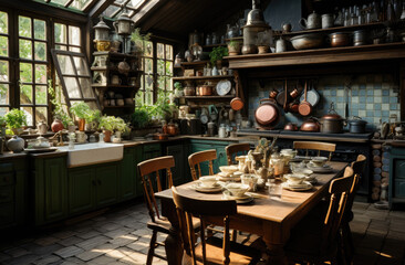 Interior of retro kitchen