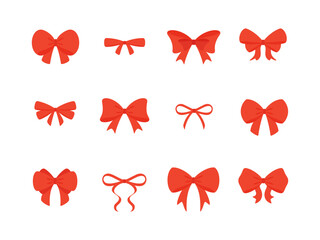 Set of red bows isolated on white background. Vector illustration.	
