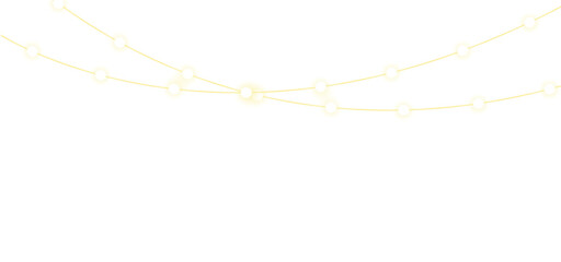 Christmas lights isolated on transparent background. Glowing gold lights for Xmas Holiday cards, banners, posters, web design. Garlands decorations. Led neon lamp. Vector illustration