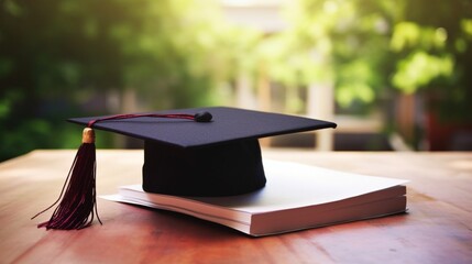 graduation cap and diploma on table  generated by AI