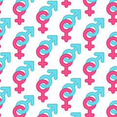 Obraz premium Pattern symbols man and woman. Mars and Venus signs in flat style. Couple, lovers, man and woman.