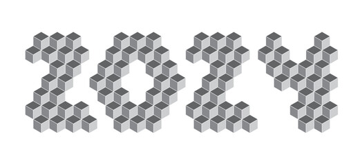2024 digits from isometric cubes for calendars. Pseudo three dimensional. Vector illustration