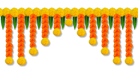 Mango leaf orange marigold  and yellow marigold 
 Transparent decoration card banner for festival...