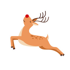Running reindeer in flat style on a white background. Santa Claus's assistant. Christmas animal vector illustration.