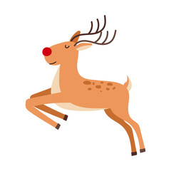 Running deer in flat style on a white background. Christmas animal vector illustration.