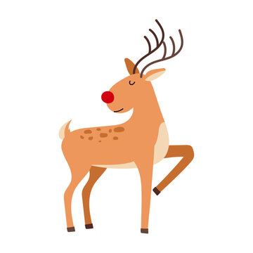 Christmas deer in flat style on a white background. Rudolf. Northern animal.