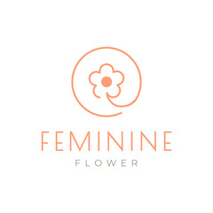 daisy flower feminine line style circle rounded minimalist simple logo design vector icon illustration