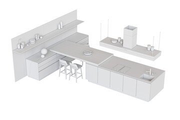 Fototapeta na wymiar modern kitchen isolated on transparent background, home furniture, 3D illustration, cg render