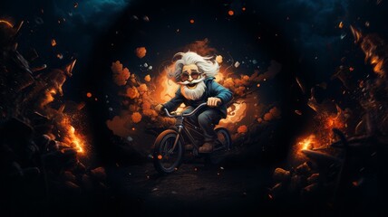 a crazy grandpa rides a bike