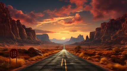 a road that goes through the desert - obrazy, fototapety, plakaty