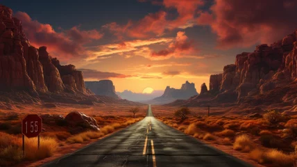 Fotobehang a road that goes through the desert © senadesign