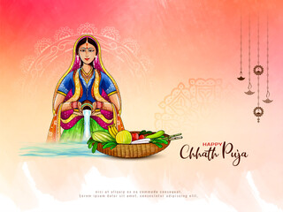 Happy Chhath puja cultural Indian religious festival background - obrazy, fototapety, plakaty