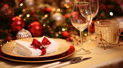 Holiday tableware, Christmas. Dinner celebrated.