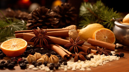 Fototapeta na wymiar A holiday spices for baking, Christmas.