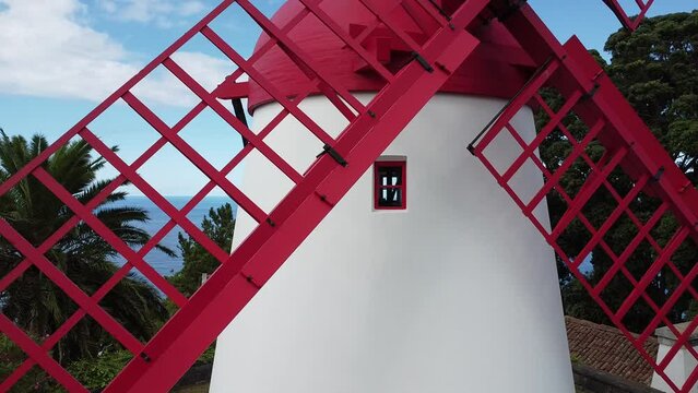 Red wind mill in Sao Miguel Azzorre