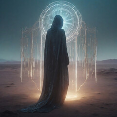 A spooky seer from another world in the middle of nowhere.Generative Ai