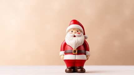 Santa Claus with Christmas gifts on blur background.