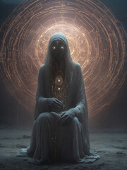 A spooky seer from another world in the middle of nowhere.Generative Ai