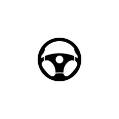 Car steering wheel black icon isolated on white background