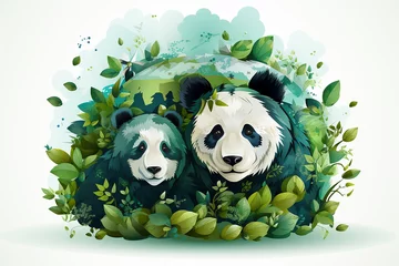 Schilderijen op glas panda in the grass illustration image generated by AI © FOXi