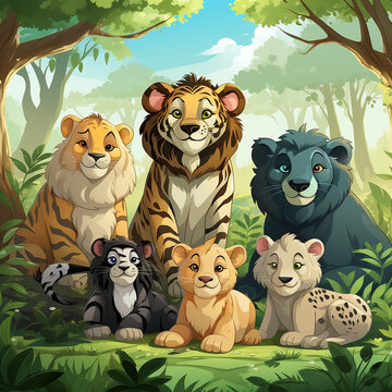 animals in jungle illustration image generated by AI