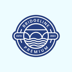 arch bridge construction wave line style simple modern badge circle sticker logo design vector icon illustration