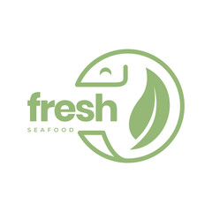 fresh fish seafood fishing cuisine kitchen restaurant geometric line style circle leaves logo design vector icon illustration