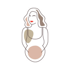 beauty woman with red lips long hair pregnant colorful line style simple feminine mascot logo design vector icon illustration