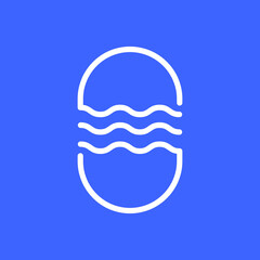 relax water wave wind beach rounded simple line style sticker logo design vector icon illustration