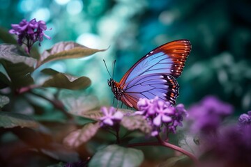Obraz premium Spectrum of Emotions: A Vibrant Butterfly in a Tranquil Garden