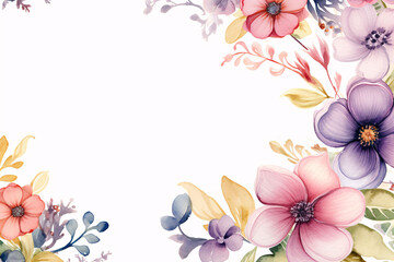 Fototapeta na wymiar watercolor flowers for design floral background frame generative ai