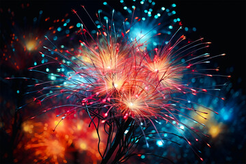 Abstract art of branch of willow tree multicolor, dreamy magical style, illuminate in the dark background.