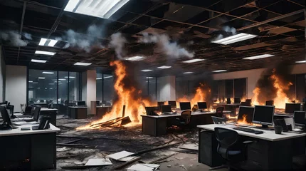 Möbelaufkleber ビジネスオフィスで火災が発生、ビル火災｜A fire breaks out in a business office. building fire. Generative AI © happy Wu 