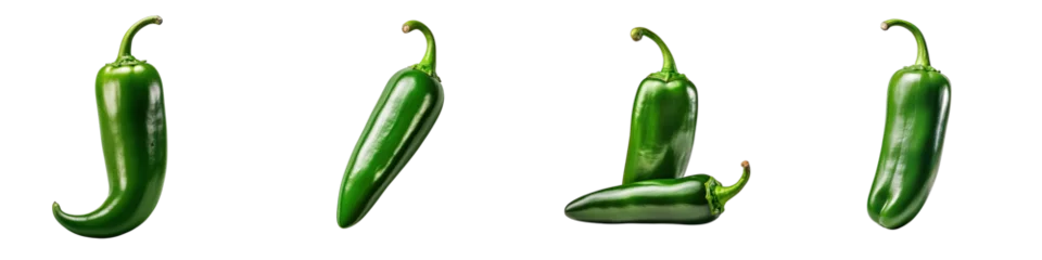 Abwaschbare Fototapete Scharfe Chili-pfeffer Green jalapeno pepper  Hyperrealistic Highly Detailed Isolated On Transparent Background Png File