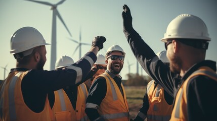 Engineer business success at wind turbines, green energy and innovation. - obrazy, fototapety, plakaty