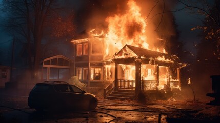 Burned house, AI generated Image