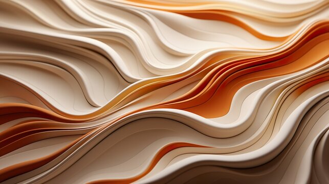 Fond abstrait et artistique d'un motif de vagues blanches, crèmes et orangées. Abstract, artistic background of a pattern of white, cream and orange waves.