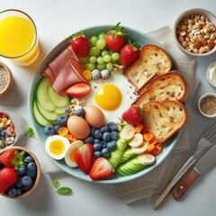 Obraz na płótnie Canvas top view to a healthy breakfast,