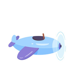 Cartoon airplane vector illustration. Air flight travel. Cute blue kids plane isolated on white background. Colorful baby toy. Funny adventure, fly, trip, vacation, holidays time