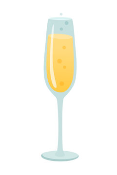 Glass of sparkling wine cartoon vector illustration. Tall goblet with champagne or isolated on white background. Celebrations with toasts and cheering. Wedding, anniversary, party, menu concept