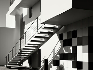 Composition of several photos of visor over building porch facade. Modern architecture fragment with shadows and reflections. Abstract black and white background with a geometric pattern.