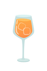 Glass of negroni cocktail with ice vector illustration. Cartoon summer alcohol orange drink isolated on white background. Celebration with toasts and cheering. Party time. Beverage menu concept