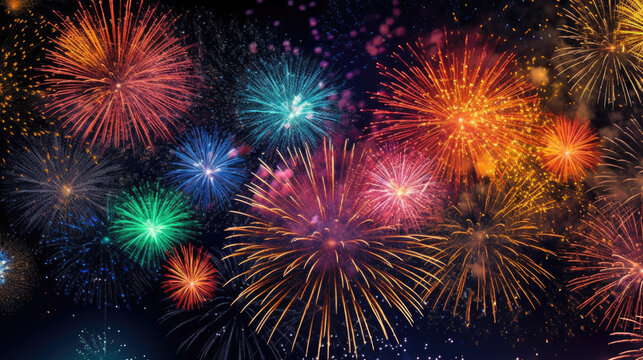 Background image of beautiful multi-colored fireworks at night
