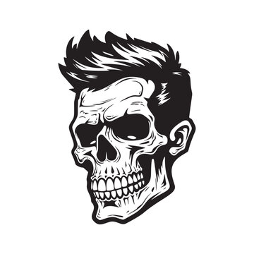 Punk skull. skull with erokeus.vector black and white illustration